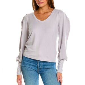 Grey State Sz 0(XS) Elegant Gray Women's LS Top with scoop neck and puff sleeves